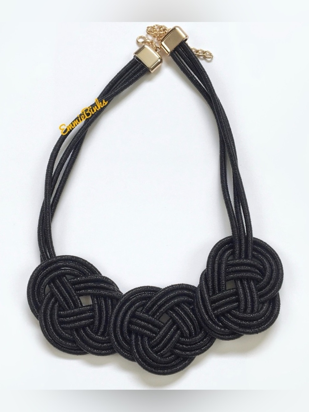 New Metallic Triple Knot Black Lurex Bib Statement Necklace